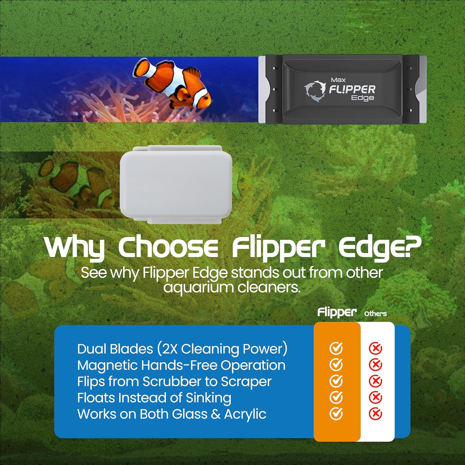 Flipper Cleaner EDGE 2-in-1 Scrubber Scraper Floating Magnetic Fish Tank Aquarium Cleaner with DUAL BLADES - Efficient Glass & Acrylic Aquarium Cleaning Tools (MAX) - Image 4