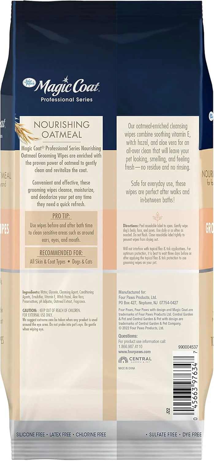Four Paws Magic Coat Professional Series Nourishing Oatmeal Cat and Dog Grooming Wipes - Fresh Peach Scent - Image 7