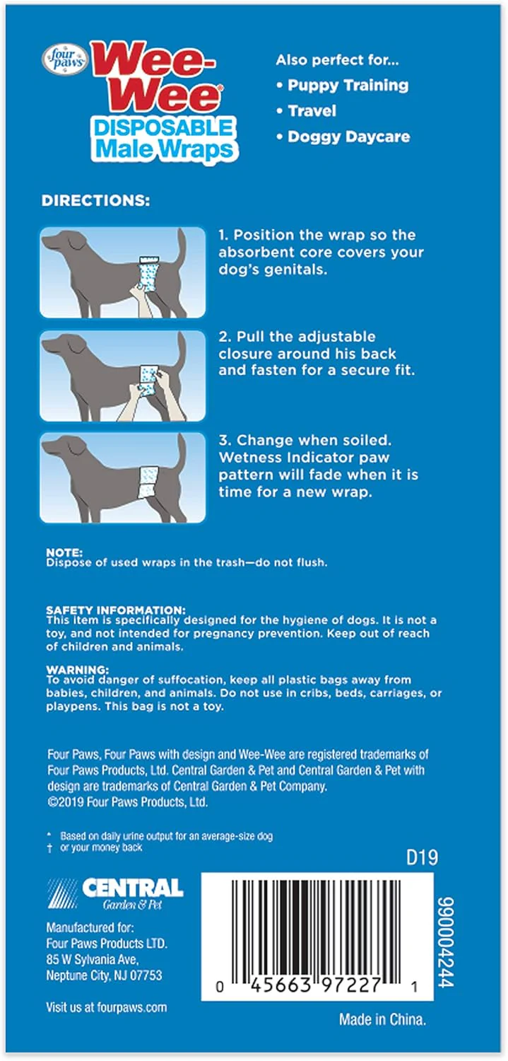 Four Paws Wee-Wee Super Absorbent Disposable Adjustable Dog Potty Training Male Wraps Diapers, Leak-Proof Protection for Puppies and Small Dogs - Image 7