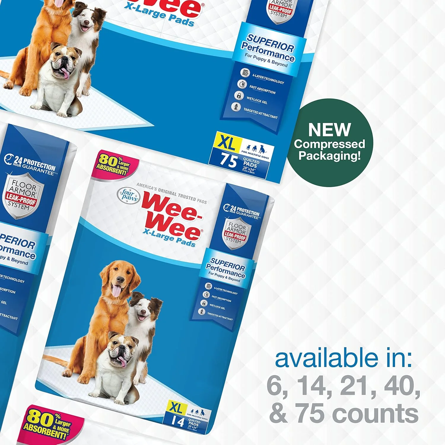 Four Paws Wee-Wee Superior Performance Unscented Extra-Large Pee Pads for Dogs & Puppies, Quilted Leak-Proof Dog Housebreaking Potty Training Floor Protection - Image 8