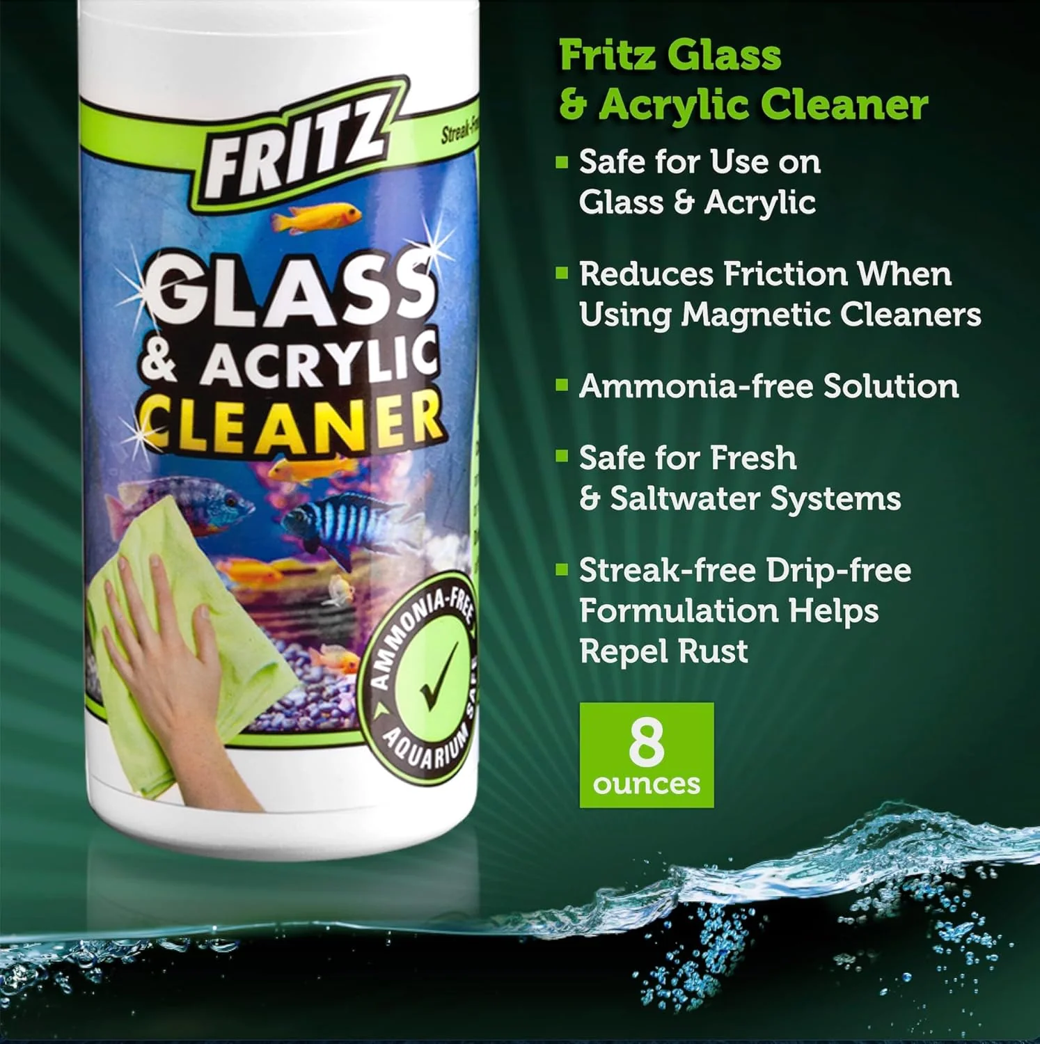 Fritz Aquatics Aquarium Glass & Acrylic Cleaner Spray For a Crystal Clear Tank (8-Ounce) - Image 2