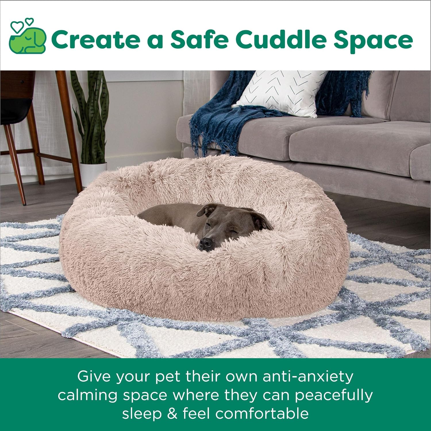 Furhaven 23" Round Calming Donut Dog Bed for Indoor Cats & Small Dogs, Washable, For Dogs Up to 20 lbs - Shaggy Plush Long Faux Fur Donut Bed, Small, 23.0"L x 23.0"W x 9.0"Th - Image 2
