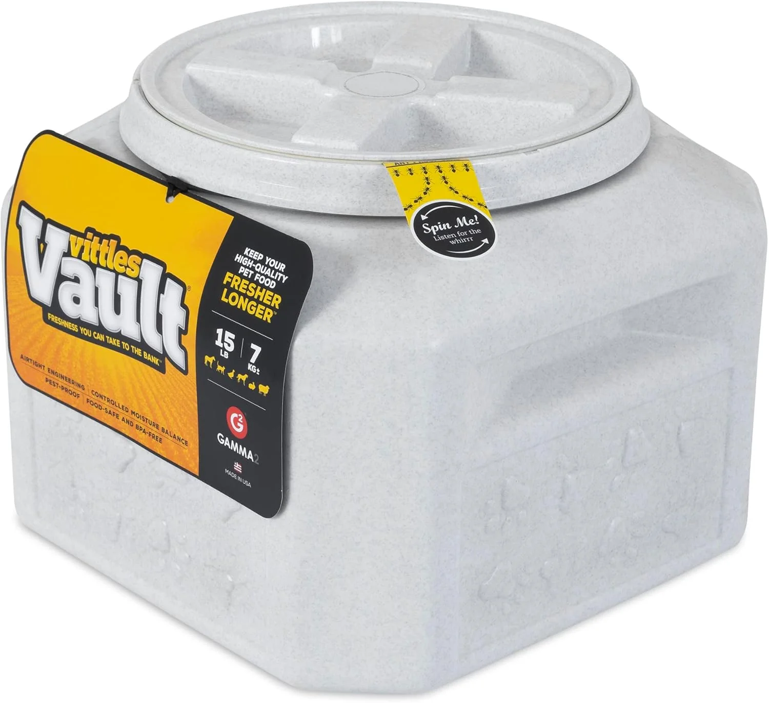 Gamma2 Vittles Vault Dog Food Storage Container with Airtight Lid, holds up to 10-15 Pounds of Dry Pet Food, Cat Kibble and Bird Feed, BPA Free, Made in USA
