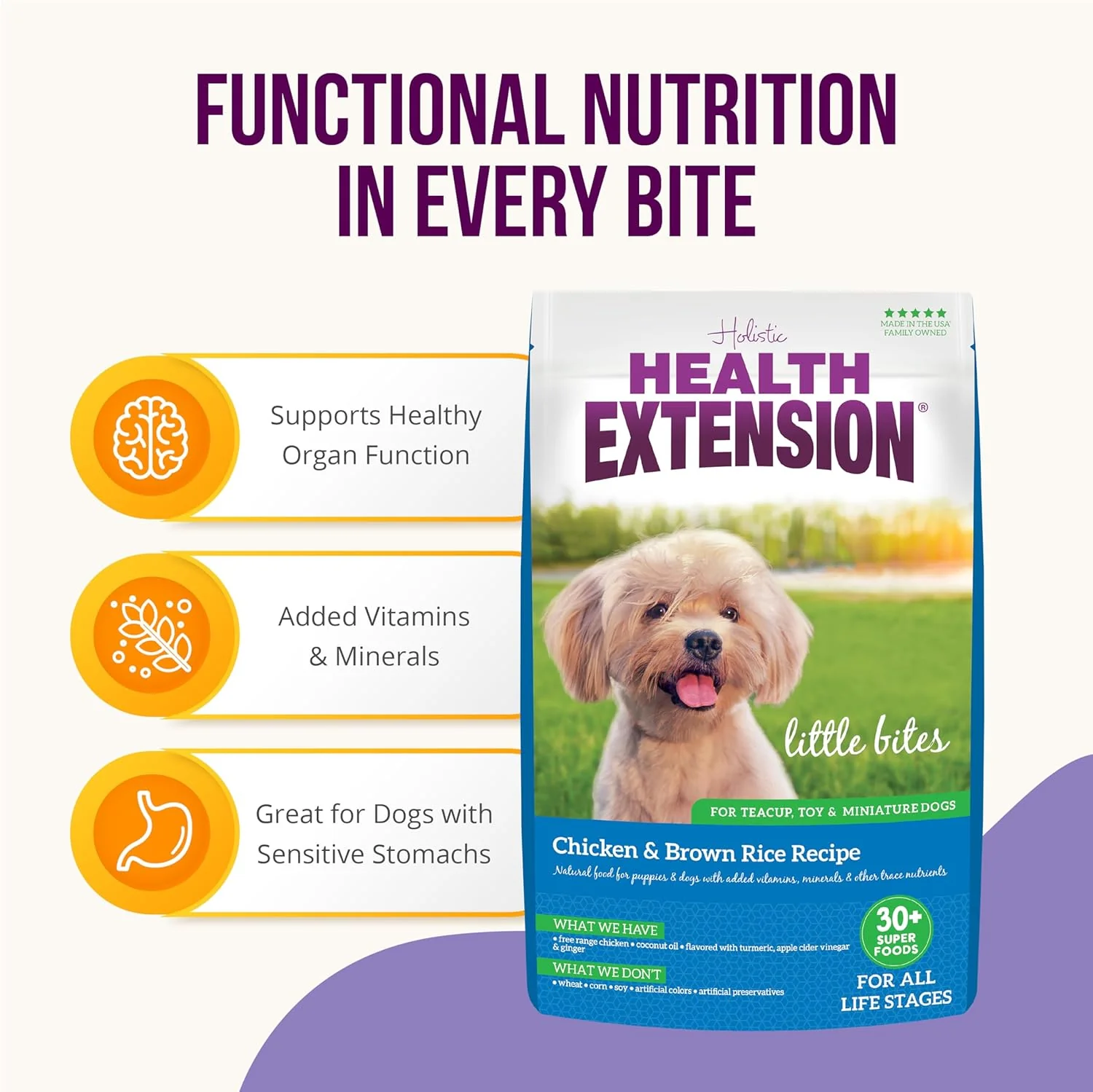 Health Extension Little Bites Chicken & Brown Rice Dry Dog Food (18 lb / 8.1 Kg) - Natural with Probiotics and Superfoods for Teacup, Toy & Small Breeds - Image 4