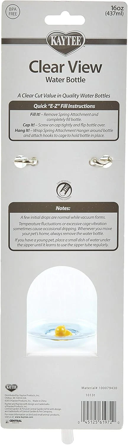 Kaytee Clear View Water Bottle for Pet Guinea Pigs, Rats and Chinchillas, 16 oz - Image 2