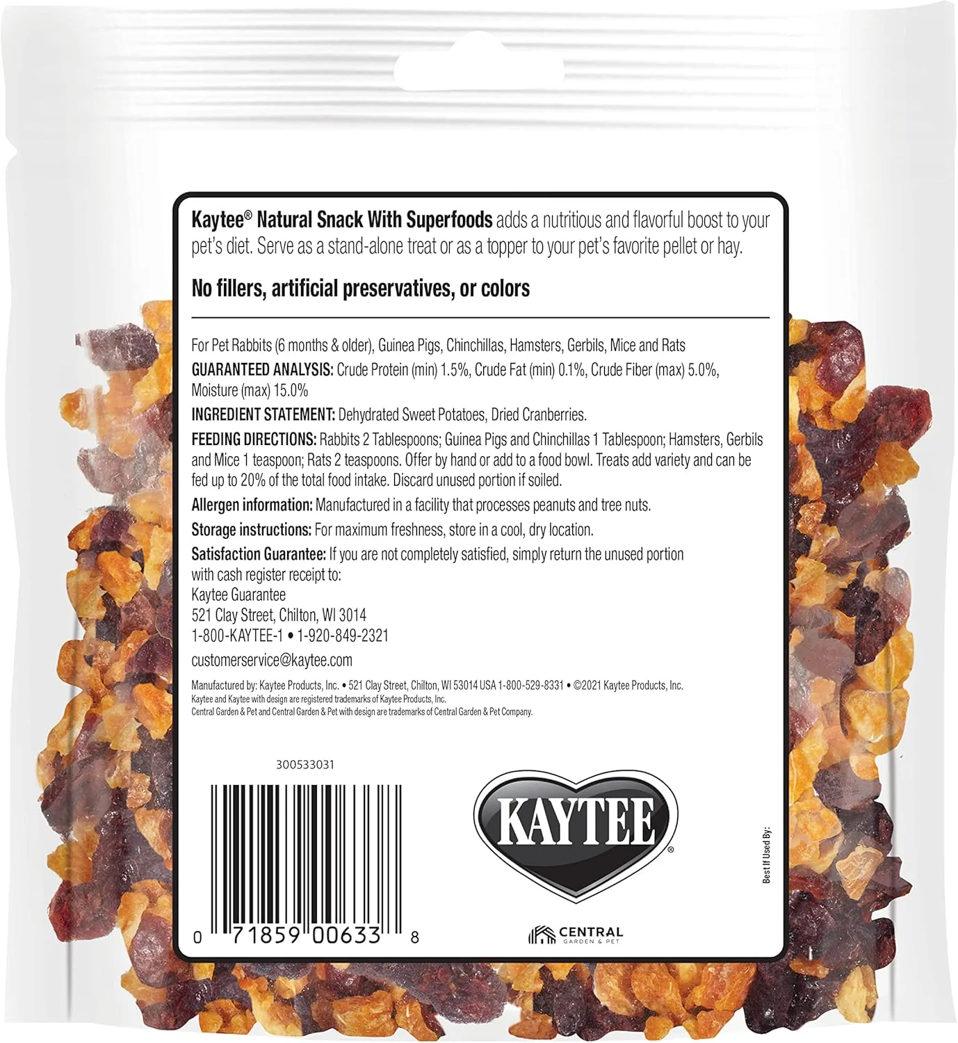 Kaytee Natural Snack with Superfoods For Pet Guinea Pigs, Rabbits, Hamsters, and Other Small Animals, Sweet Potato & Cranberry, 3 Ounces - Image 2