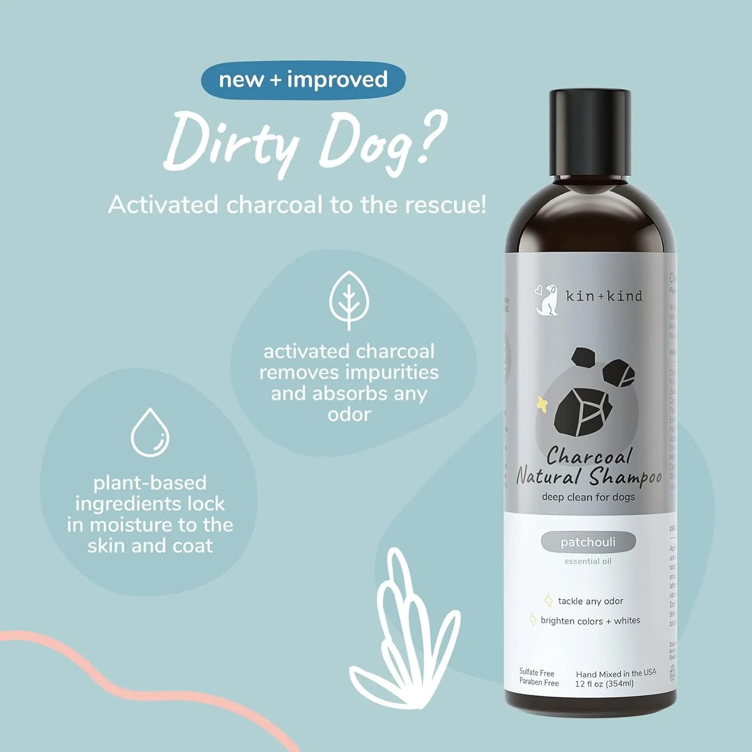 kin+kind Dog Shampoo - Deep Clean, Dirt & Odor Remover w/Activated Charcoal for Dogs, Gentle Formula w/Natural Aloe, Olive Oil & Coconut Oil, Pet Hair Care & Grooming Products, Patchouli - Image 3