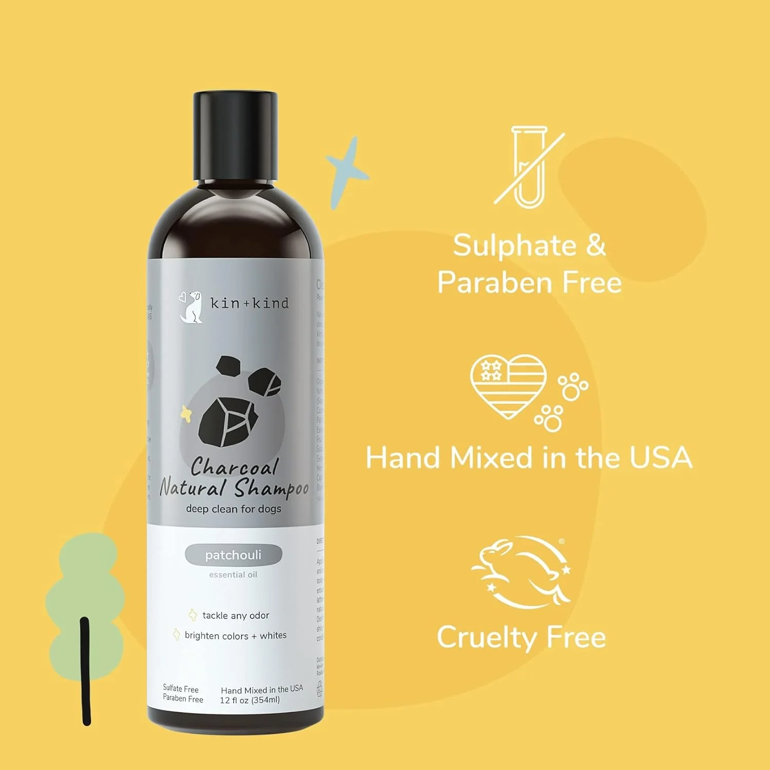 kin+kind Dog Shampoo - Deep Clean, Dirt & Odor Remover w/Activated Charcoal for Dogs, Gentle Formula w/Natural Aloe, Olive Oil & Coconut Oil, Pet Hair Care & Grooming Products, Patchouli - Image 4