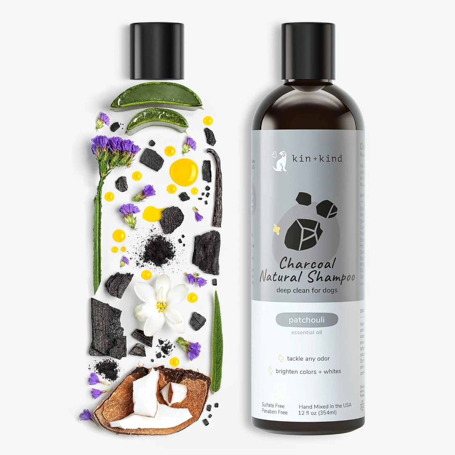 kin+kind Dog Shampoo - Deep Clean, Dirt & Odor Remover w/Activated Charcoal for Dogs, Gentle Formula w/Natural Aloe, Olive Oil & Coconut Oil, Pet Hair Care & Grooming Products, Patchouli - Image 7