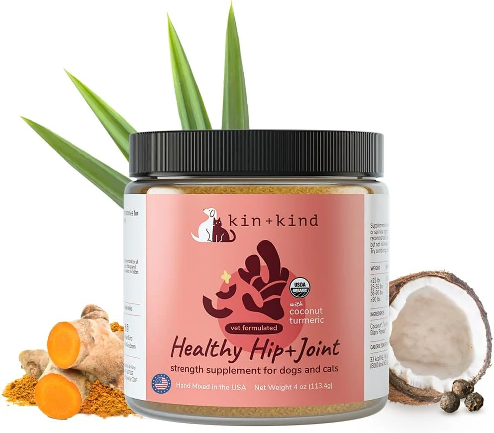 kin+kind Hip+Joint Supplement Dogs & Cats - Organic Healthy Hip+Joint Supplement - Vet Formulated Natural Formula with Organic Turmeric, Black Pepper and Coconut- Large 8oz - Made in USA - Image 10
