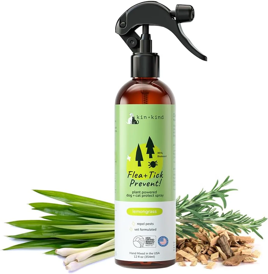 kin+kind Plant-Based Flea & Tick Spray for Dogs and Cats with Lemongrass - Essential for Flea & Tick Treatment - Flea Spray for Dogs and Cats - Pet Supplies - Image 4