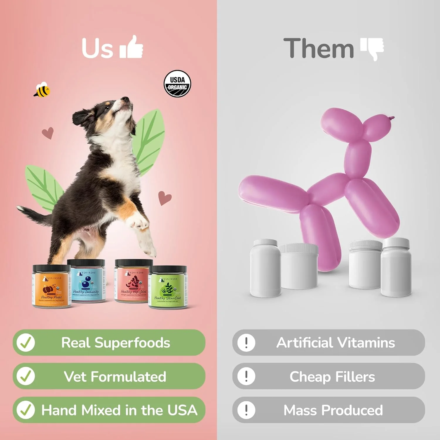 kin+kind Organic Multivitamin for Dogs & Cats - Vitamins and Supplements for Healthy Skin and Coat - Natural Formula with Wheatgrass, Kelp, Flax Seed, Seaweed and Coconut - Image 3