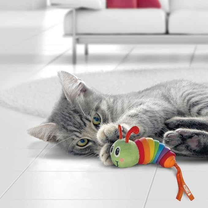 KONG Bat-A-Boutz Clackz Caterpillar with Colorful Ribbons - Crackle Cat Toy Filled with Catnip - Image 3