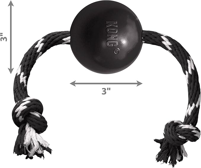 KONG Extreme Ball with Rope - Dog Fetch Toy with Rope for Easy Throwing - Durable Dog Ball Toy for Tug, Playtime & More s Most Durable Natural Rubber - Black - Image 3