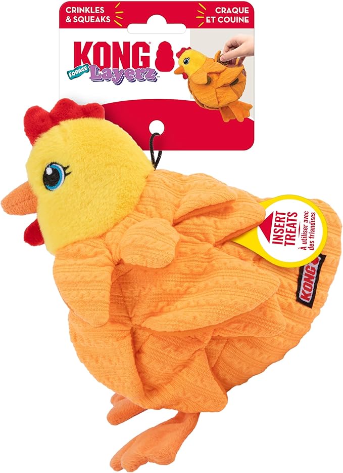 KONG Layerz Forage - Crackle Material with Plush Pockets for Treat Dispensing - Dog Toy (Hen) - Image 8