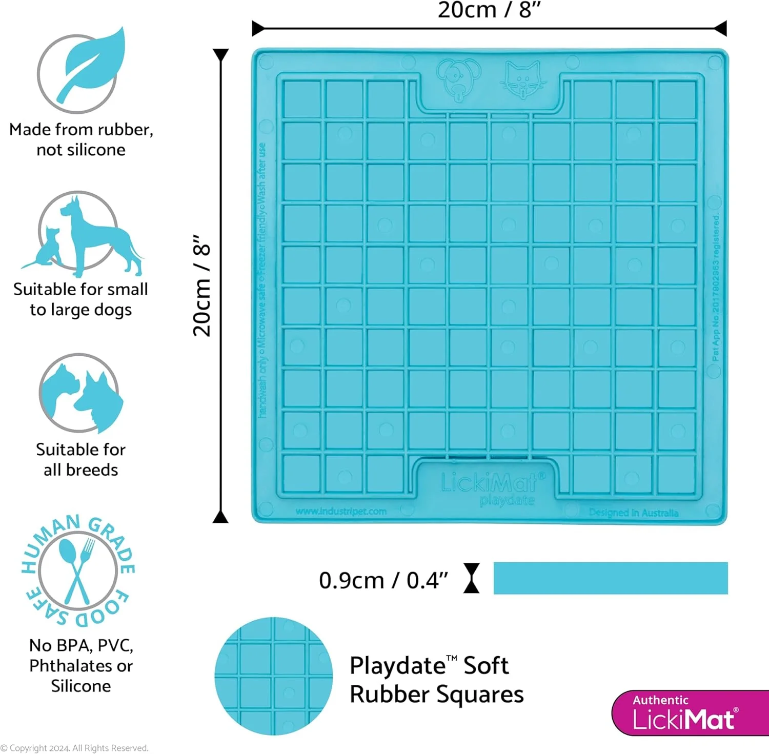 LickiMat Classic Playdate Slow Feeder for Dogs Lick Mat Boredom Anxiety Reducer Perfect for Food Treats Yogurt Liquid Food Peanut Butter Fun Alternative to a Slow Feed Dog Bowl, Turquoise - Image 2