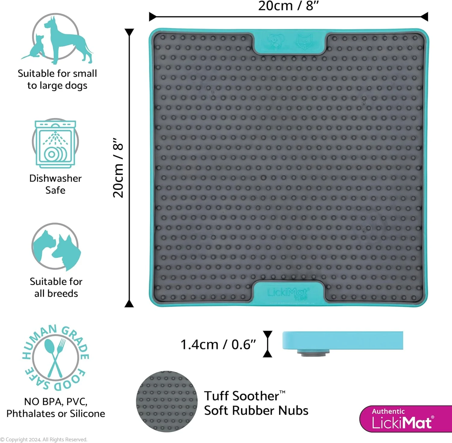 LickiMat Tuff, Heavy-Duty Soother, Dog Slow Feeder Lick Mat, Boredom Anxiety Reducer; Perfect for Food, Treats, Yogurt, or Peanut Butter, Fun Alternative to a Slow Feed Dog Bowl, Turquoise - Image 2