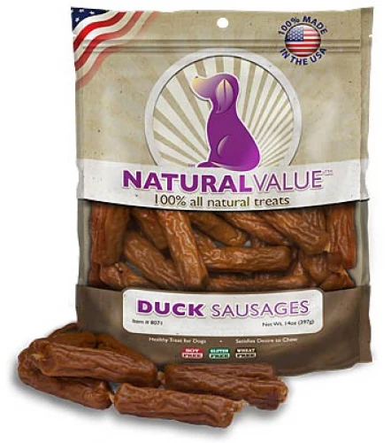 Loving Pets Natural Value Duck Sausages - Soft Jerky Dog Treats for Large & Small Breeds - Healthy Gluten, Wheat, Soy & Grain Free Pet Treats for Dogs