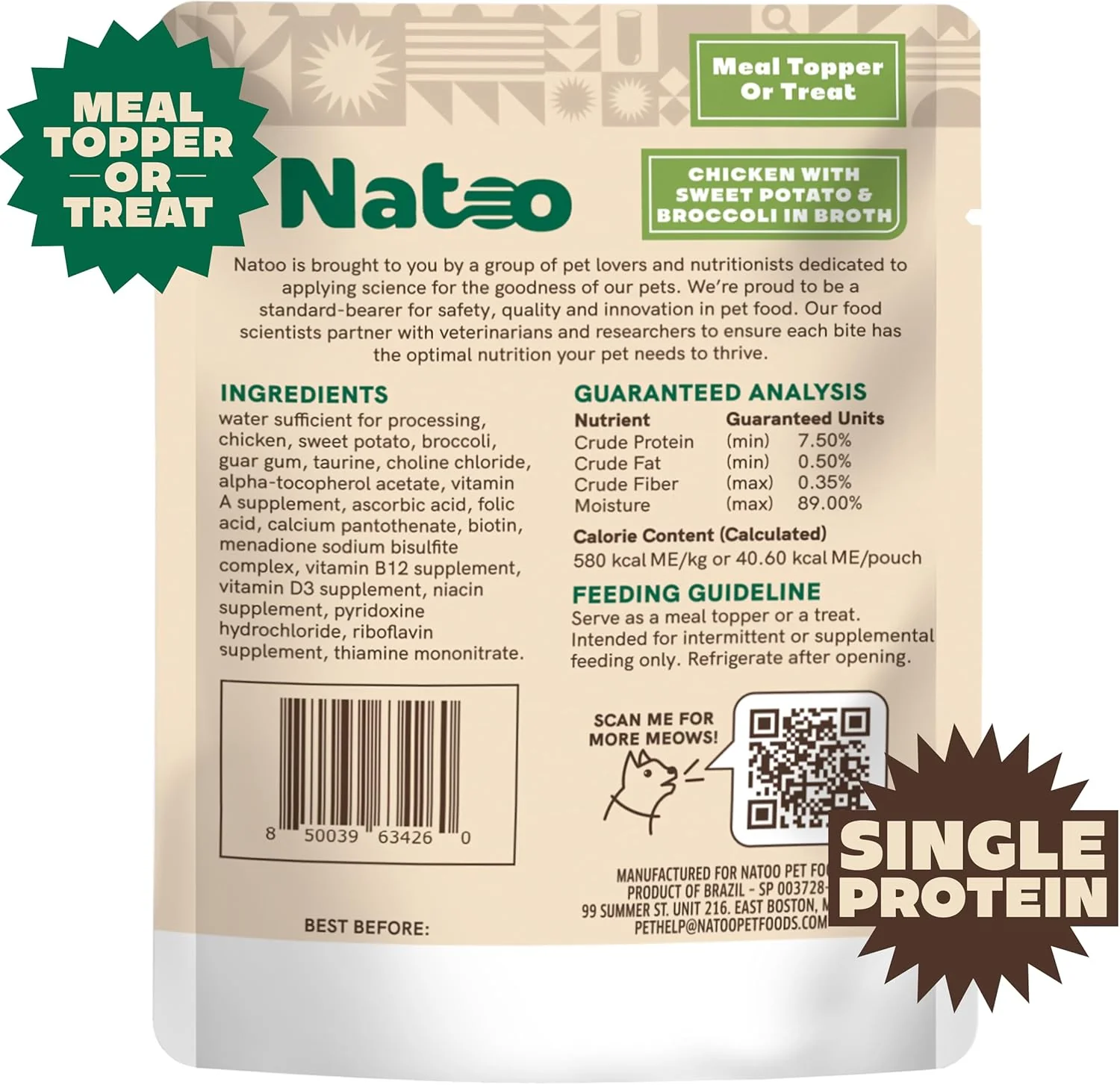 NATOO Cat Food Topper for Picky Eaters, Healthy Soft KittyTreat (Chicken, Sweet Potato & Broccoli) Wet Cat Meal with Gravy, High Protein, Limited Ingredient Adult & Kitten Food, 2.4 oz (Case of 20) - Image 4