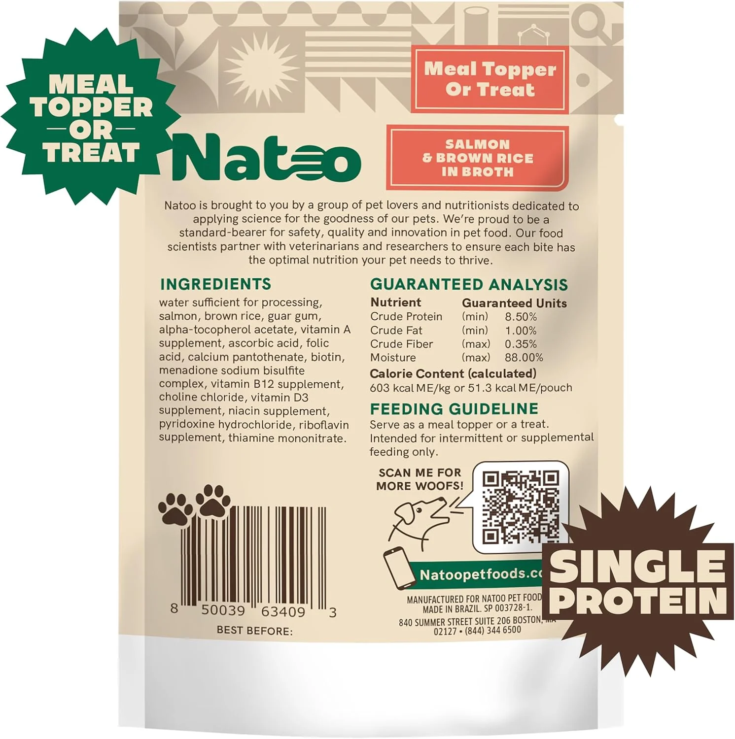 NATOO Dog Food Topper for Picky Eaters & Dog Treat (Salmon with Brown Rice), Dog Toppers for Dry Food, Wet Meal Toppers for Dogs & Puppies, Limited Ingredient Dog Food, 3 oz (Case of 20) - Image 5