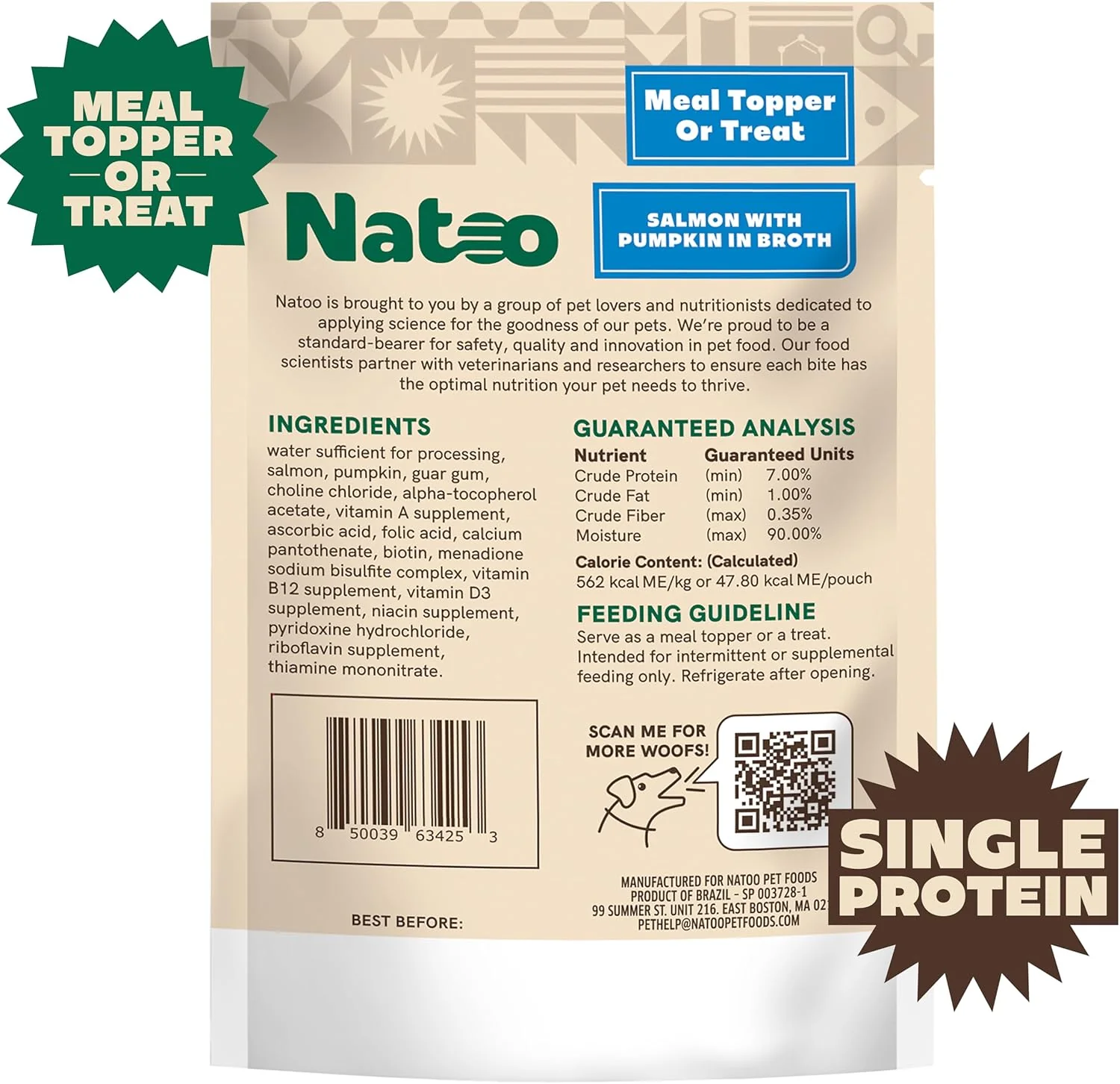 NATOO Dog Food Topper for Picky Eaters & Dog Treat (Salmon with Pumpkin), Dog Toppers for Dry Food, Wet Meal Toppers for Dogs & Puppies, Limited Ingredient Dog Food, (Case of 20) 3 oz Each - Image 5