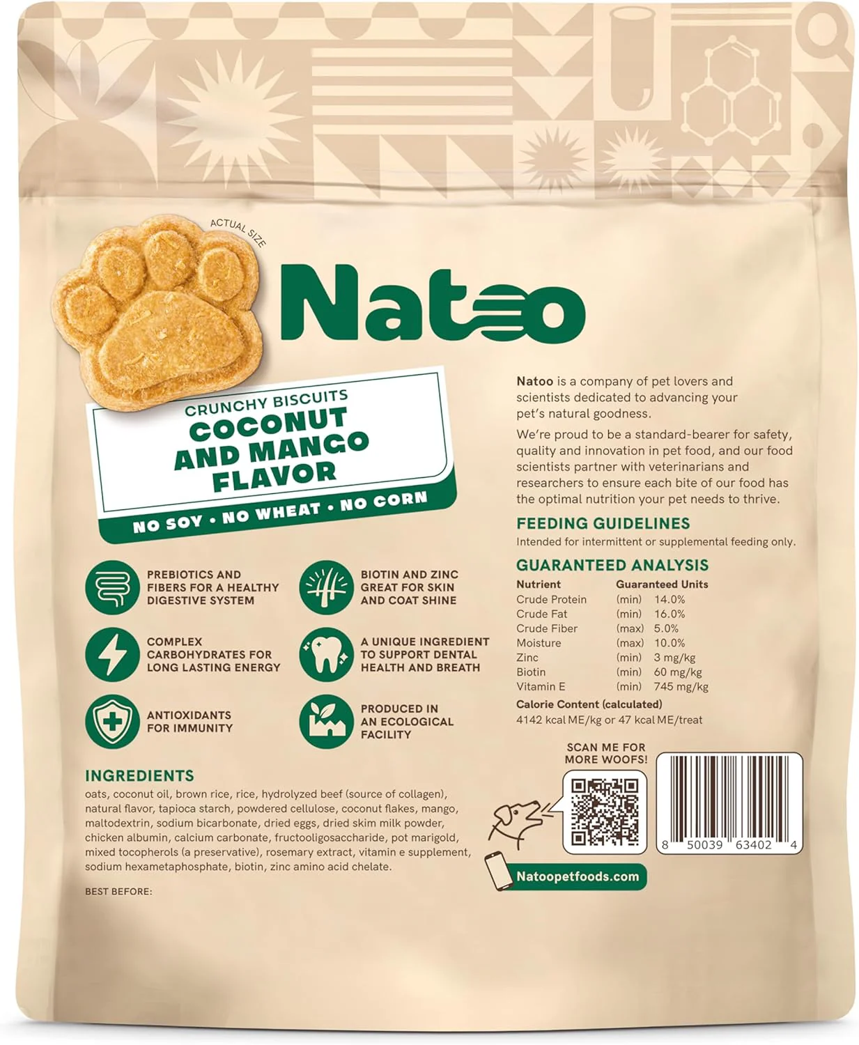 NATOO Healthy Treats for Large Dogs, Crunchy Biscuits Coconut & Mango Flavor – Natural Dog Treats, Rich in Omega 6, Prebiotics & Fibers, Antioxidants for Immunity (8 oz) - Image 5