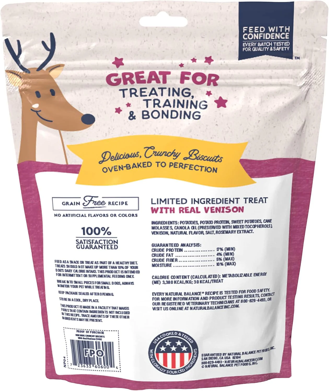 Natural Balance Limited Ingredient Rewards Crunchy Biscuits, Grain-Free Dog Treats for Adult Dogs of All Breeds, Venison Recipe, 14 Ounce (Pack of 1) - Image 3