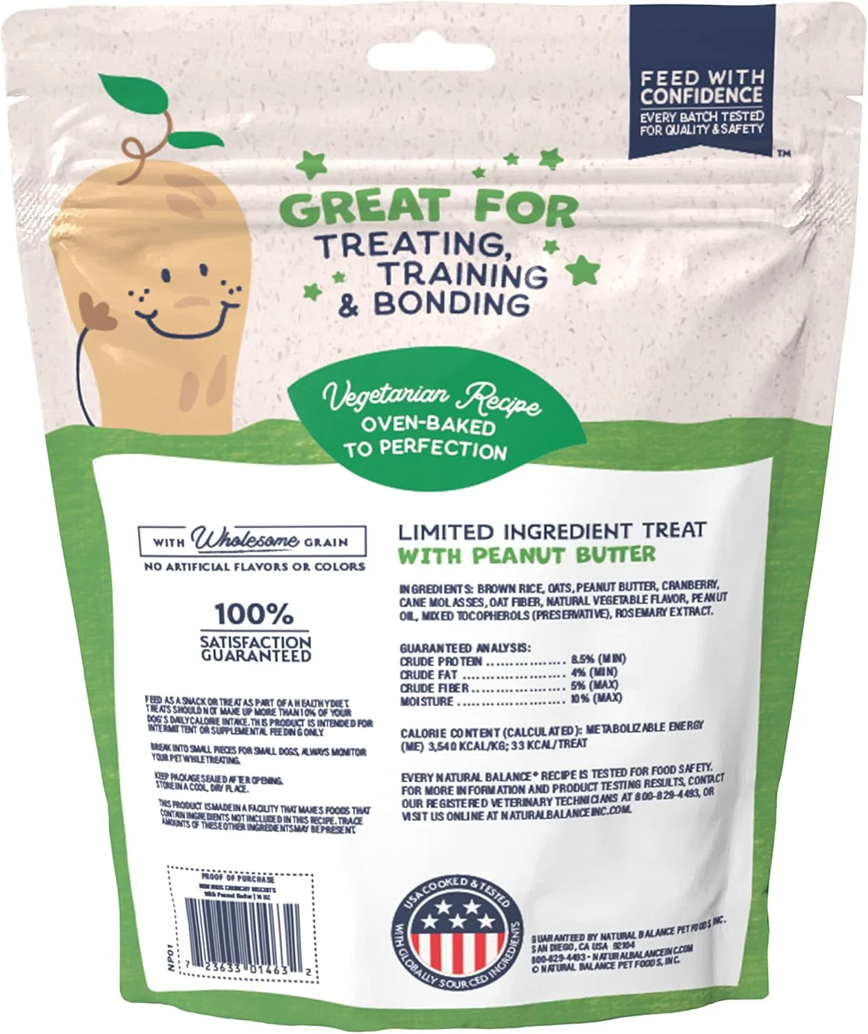 Natural Balance Limited Ingredient Rewards Crunchy Biscuits, Vegetarian Dog Treats for Adult Dogs of All Breeds, Peanut Butter Recipe, 14 Ounce (Pack of 1) - Image 2