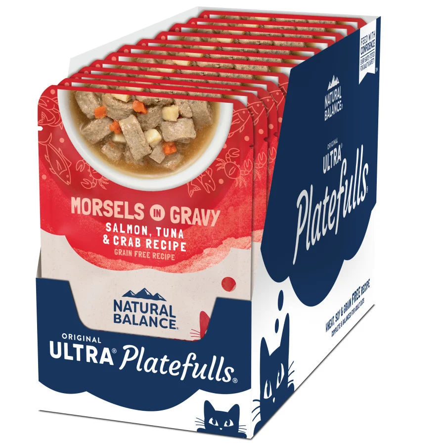 Natural Balance Original Ultra Platefulls Adult Grain-Free Wet Cat Food, Salmon, Tuna & Crab Recipe in Gravy, 3 Ounce Pouch (Pack of 24) - Image 2