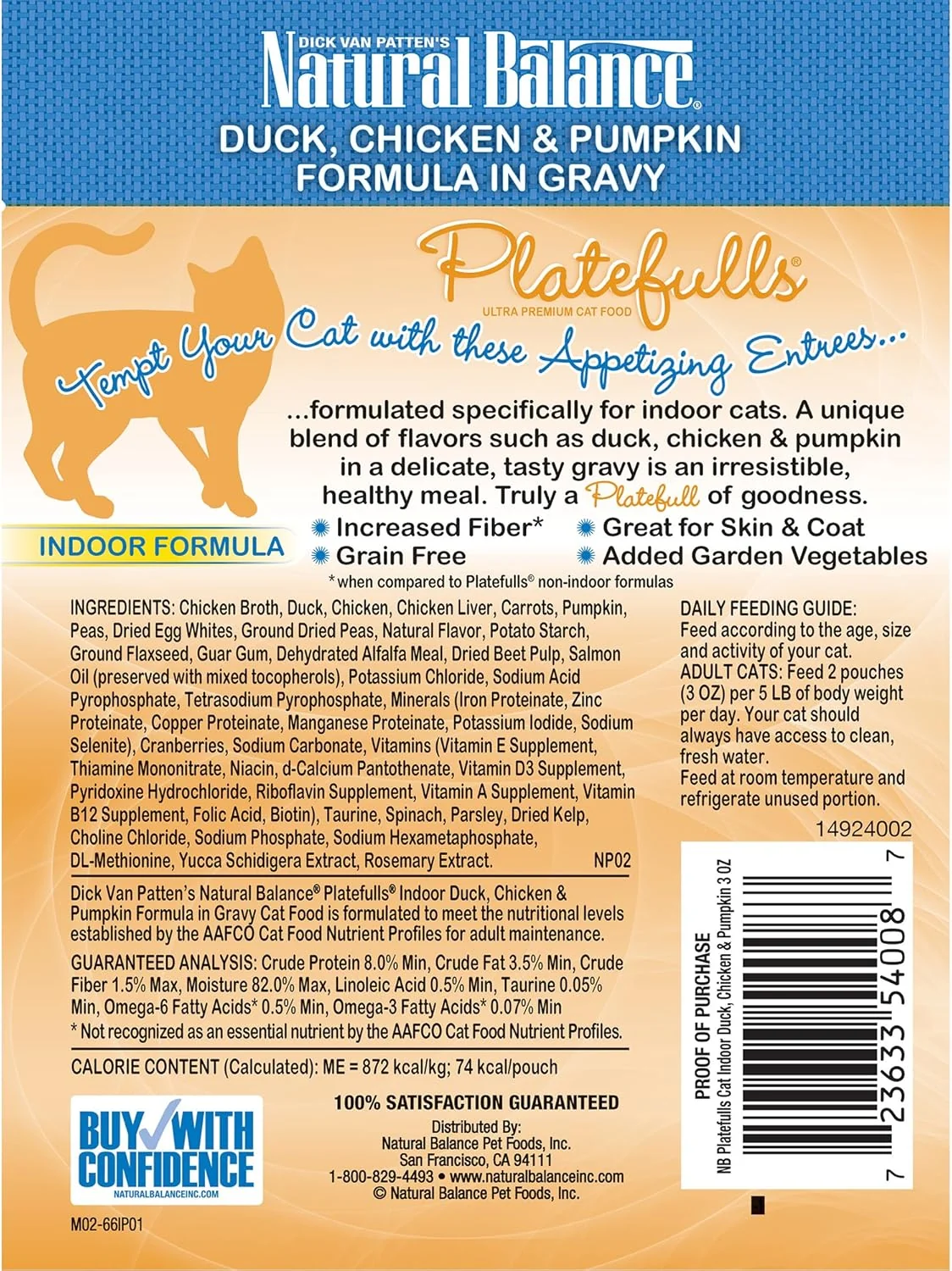 Natural Balance Original Ultra Platefulls Indoor Adult Grain Free Wet Cat Food, Duck, Chicken & Pumpkin Recipe, 3 Ounce Pouch (Pack of 24) - Image 5