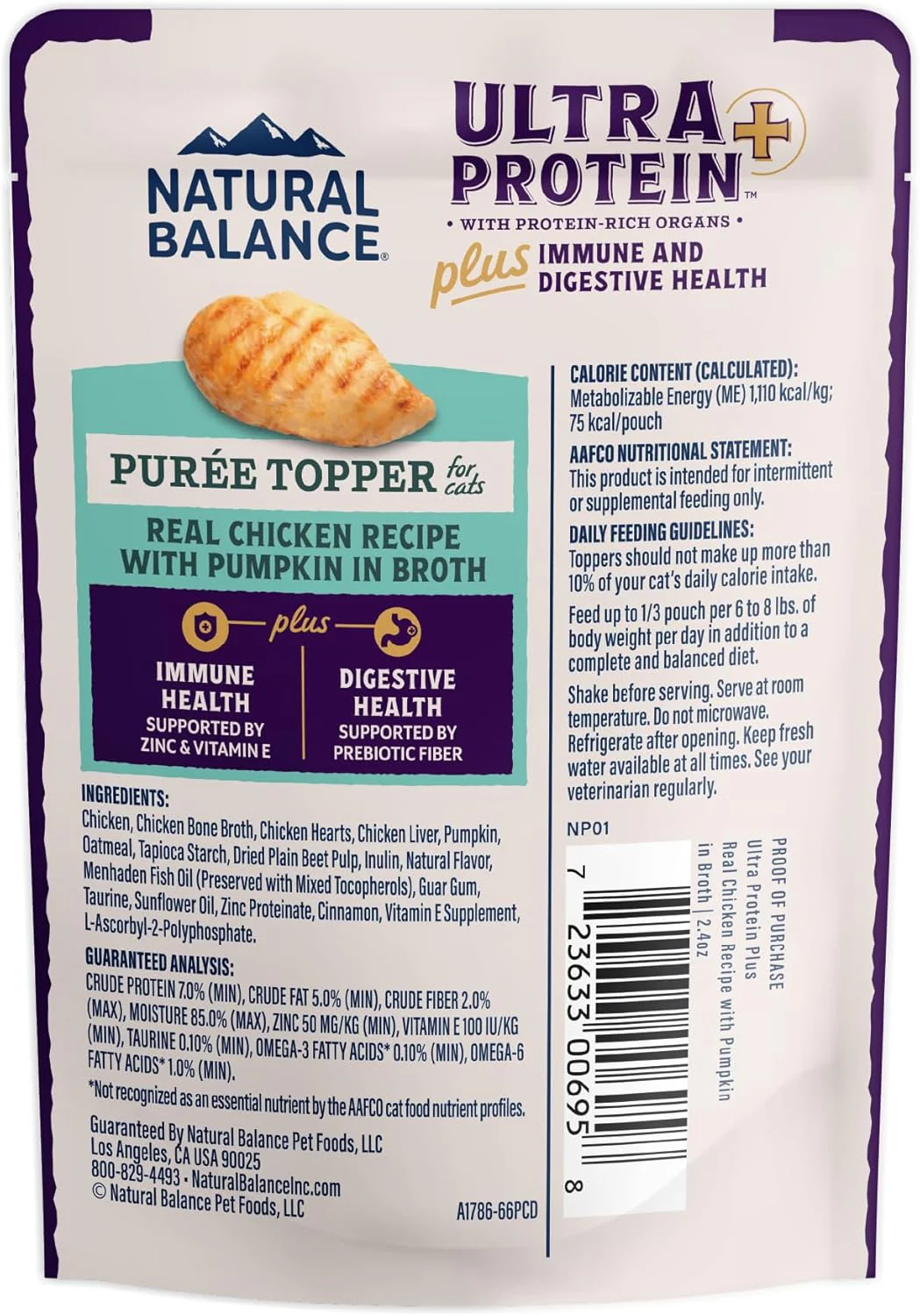 Natural Balance Ultra Protein Plus Wet Cat Food, Immune & Digestive Health Real Chicken with Pumpkin Puree Topper with Chicken Liver & Chicken Heart, High Protein Cat Food - 2.4 oz. (Pack of 24) - Image 4