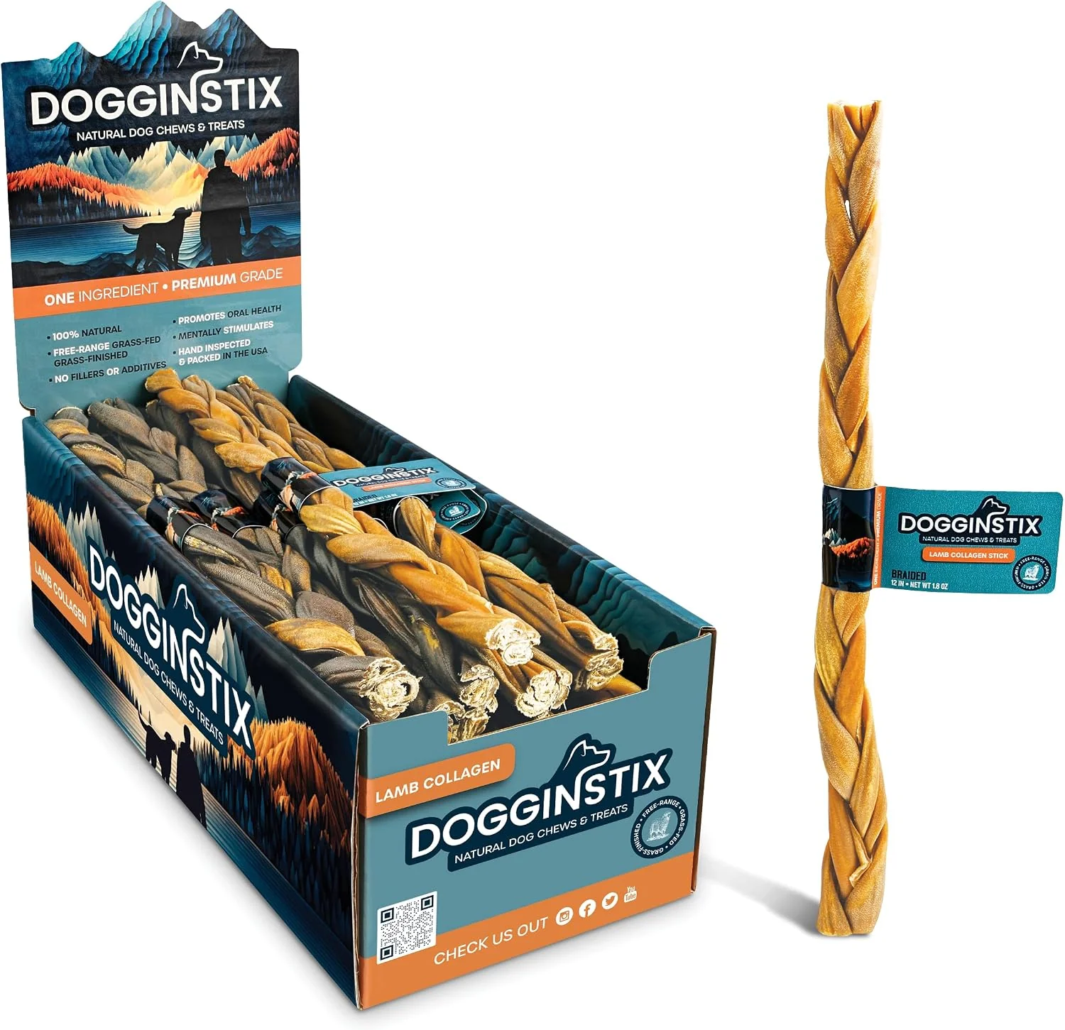 Natural Dog Chew Lamb Collagen Stick Braided12inch Free Range-Grass Fed Lamb-All Natural - Image 4