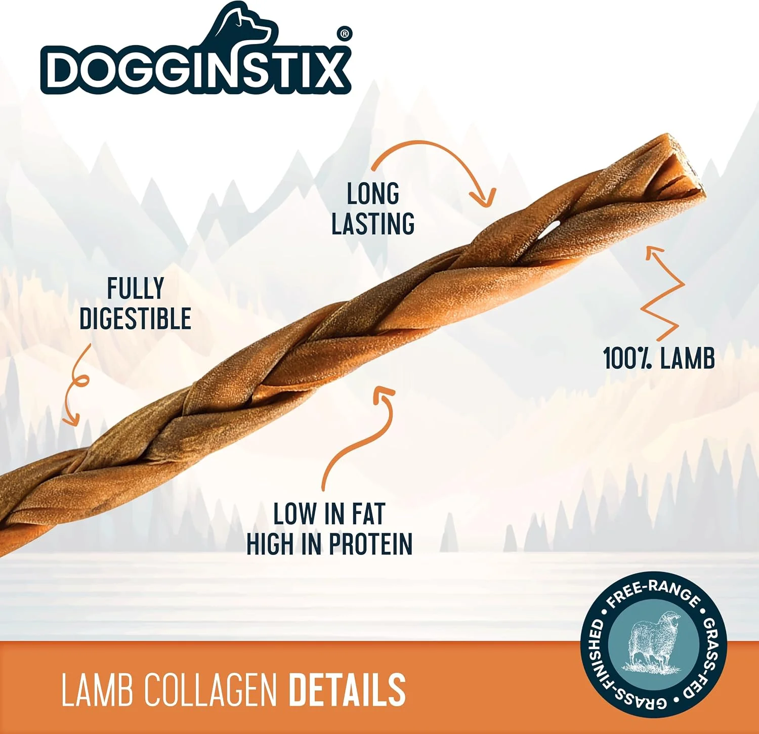 Natural Dog Chew Lamb Collagen Stick Braided12inch Free Range-Grass Fed Lamb-All Natural - Image 5