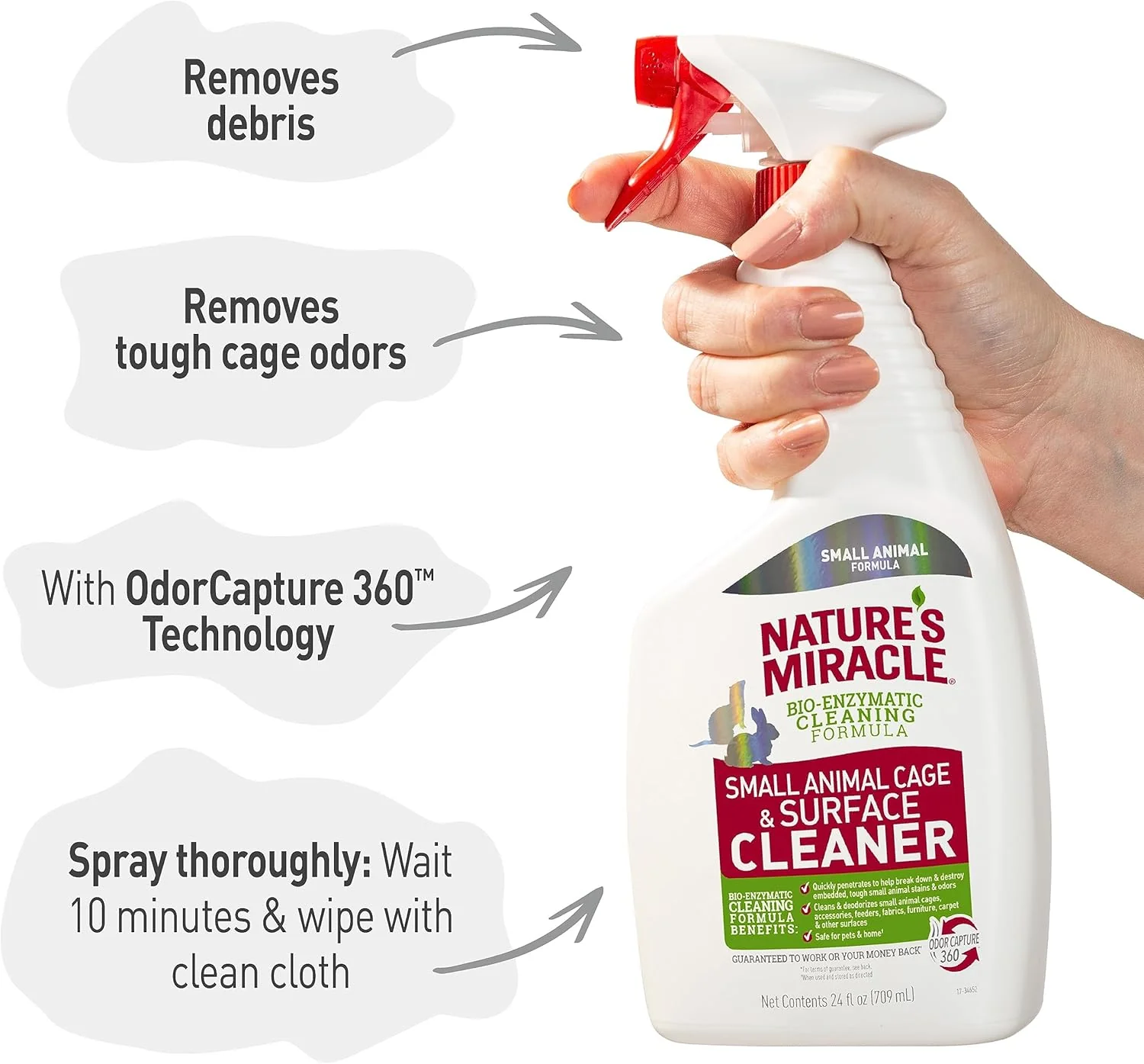 Nature's Miracle Small Animal Cage and Surface Cleaner, Bio-Enzymatic Cleaning Formula, Destroy Tough Stains and Odors, 24 Ounces - Image 5