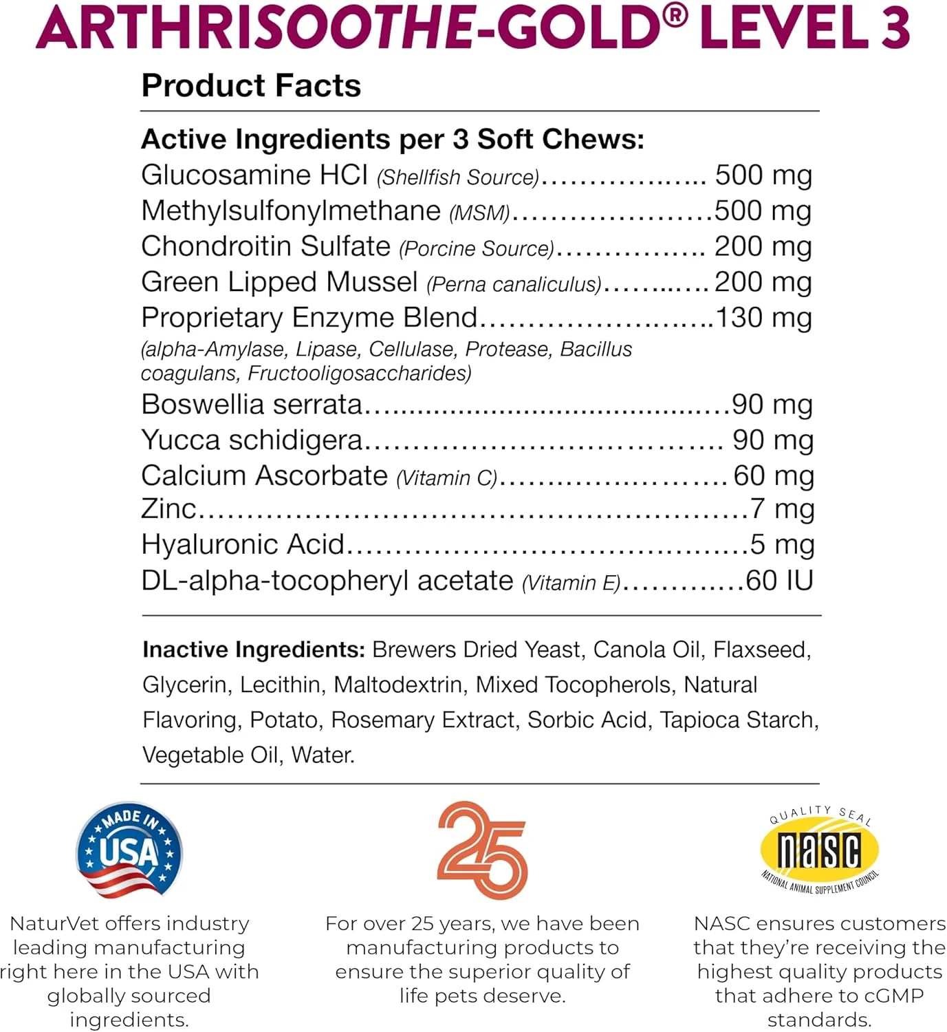 NaturVet ArthriSoothe-Gold Level 3 Advanced Joint Care for Dogs – Soft Chew Dog Supplement with Glucosamine, MSM, Chondroitin & Hyaluronic Acid – Wheat-Free Pet Supplements – 70 Ct. - Image 7