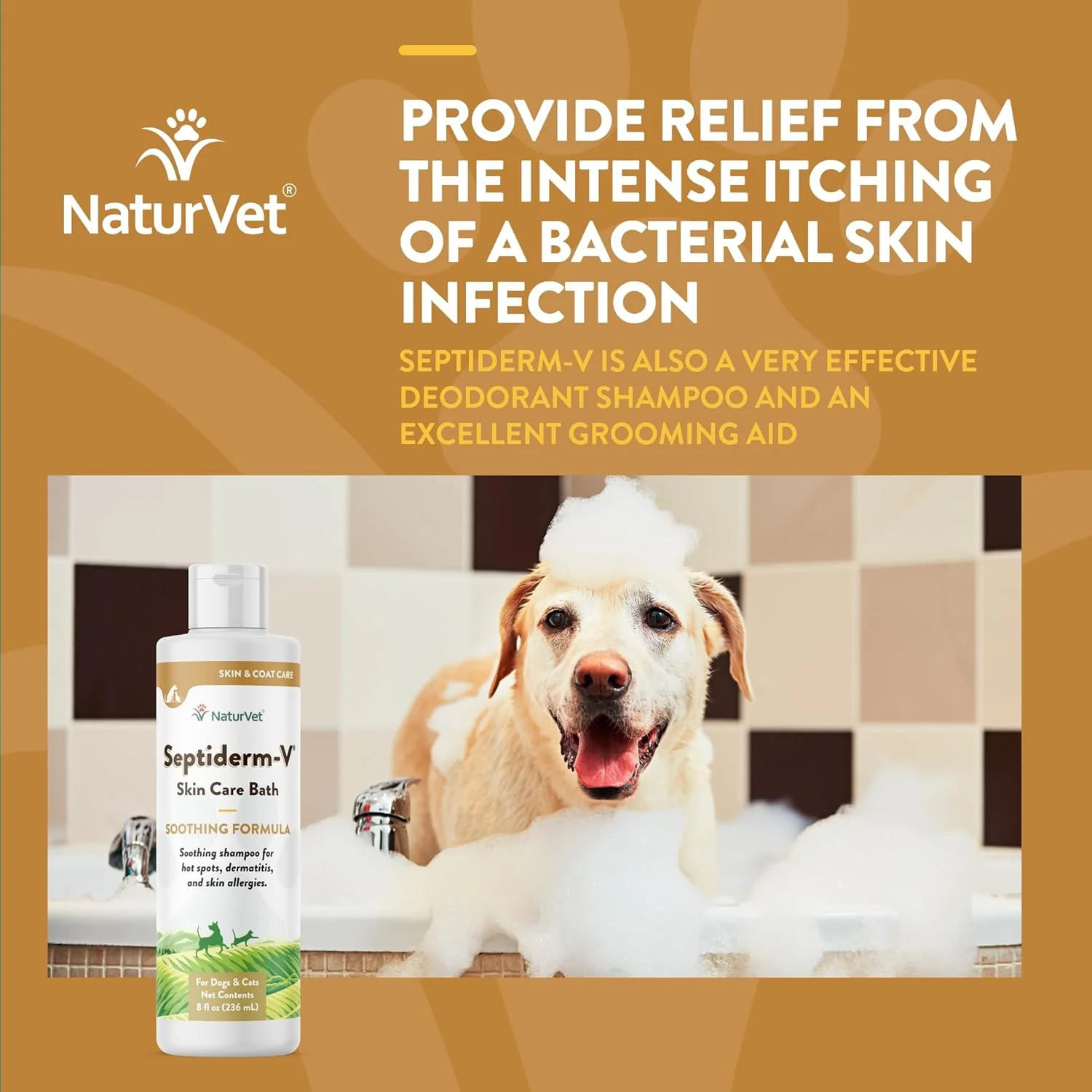 NaturVet Septiderm-V Skin Care Bath Wash for Dogs & Cats – Pet Health Supplement for Dermatitis, Dog Skin Allergies, Itching, Hot Spots – Pet Shampoo - Image 4