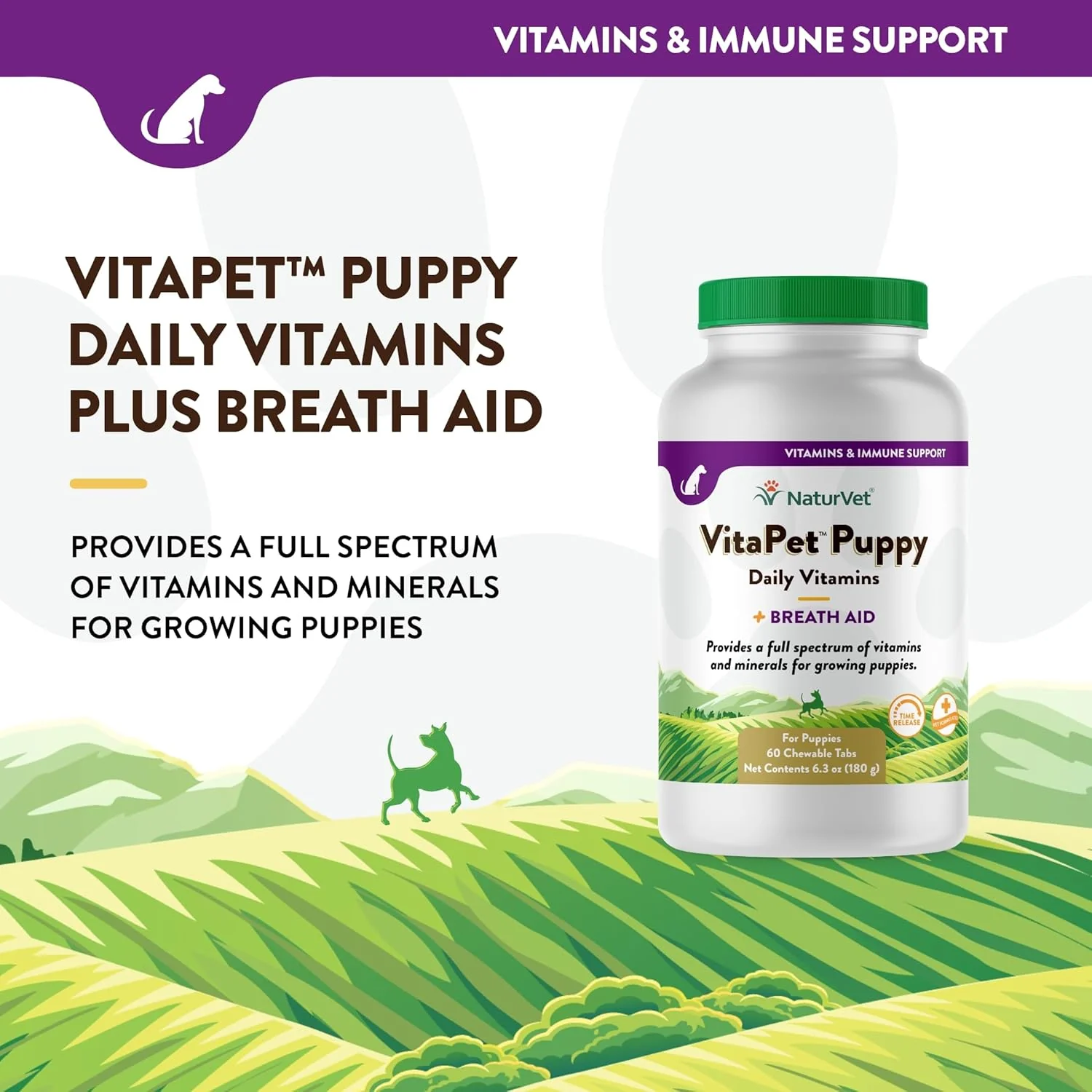 NaturVet VitaPet Puppy Daily Vitamins Plus Breath Aid for Puppies, 60 ct Time Release, Chewable Tablets, Made in The USA with Globally Source Ingredients - Image 3