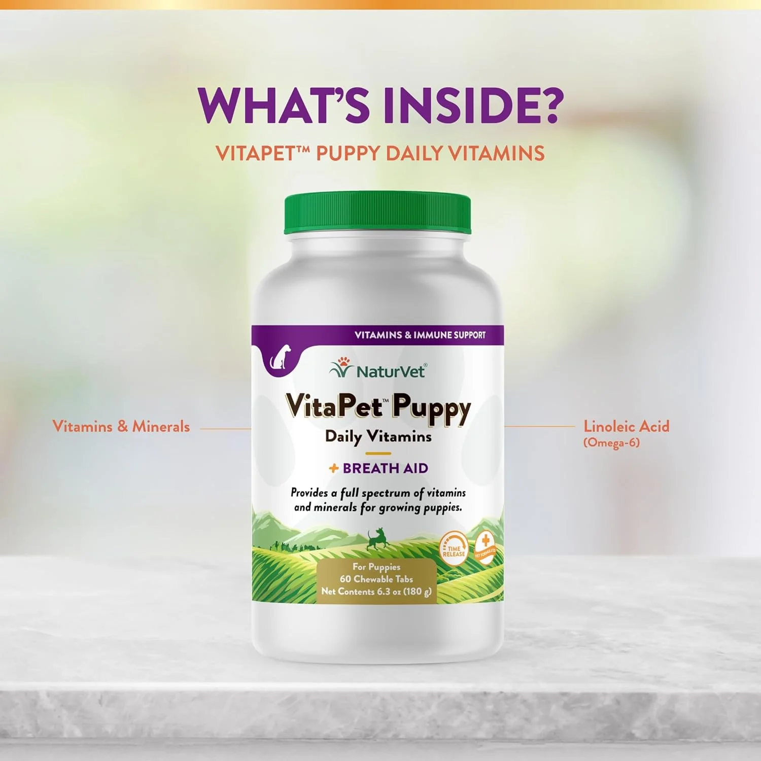 NaturVet VitaPet Puppy Daily Vitamins Plus Breath Aid for Puppies, 60 ct Time Release, Chewable Tablets, Made in The USA with Globally Source Ingredients - Image 4