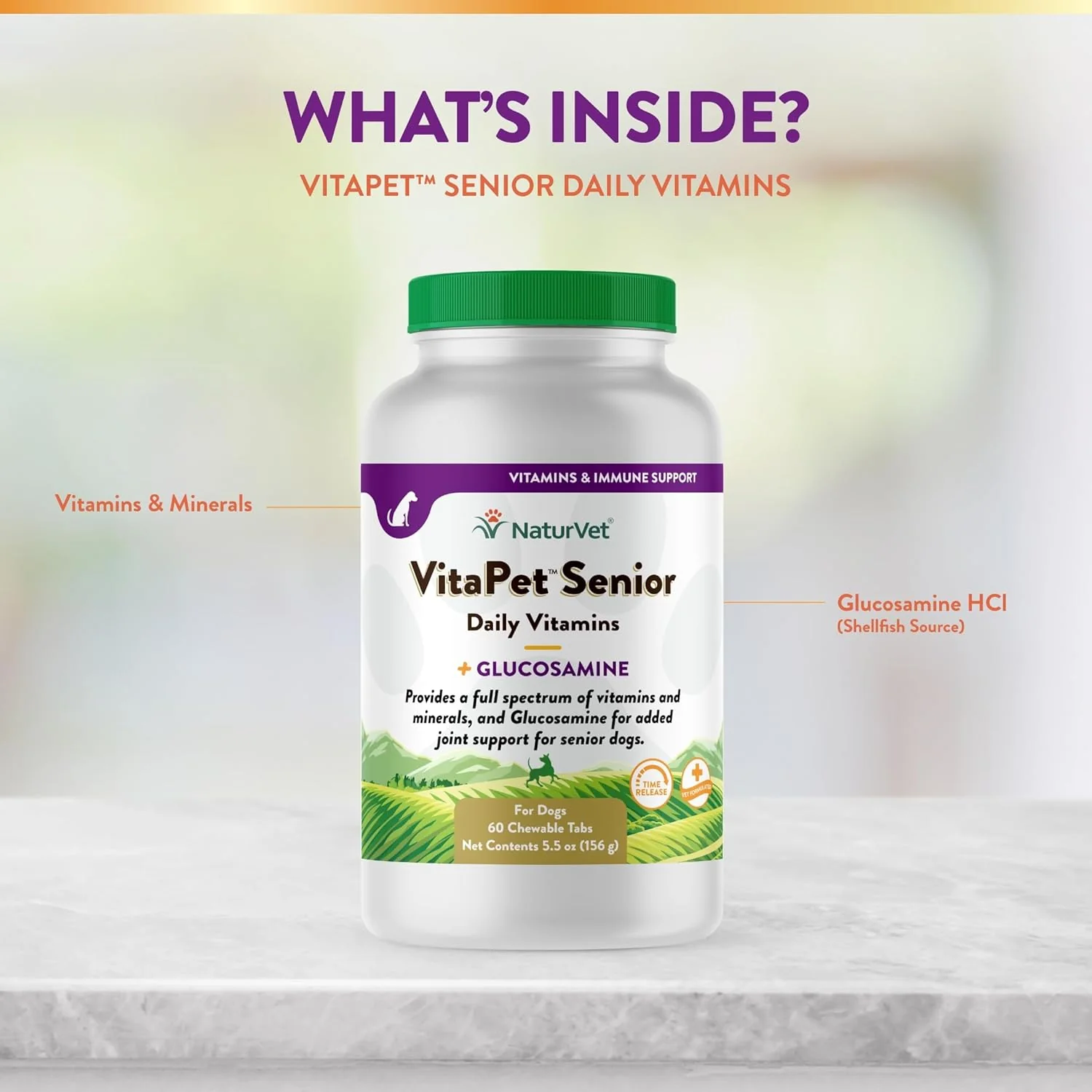NaturVet –VitaPet Senior Daily Vitamins for Senior Dogs – Plus Glucosamine – Full Spectrum of Vitamins & Minerals – Enhanced with Glucosamine for Added Joint Support – 60 Time Release Tablets - Image 4