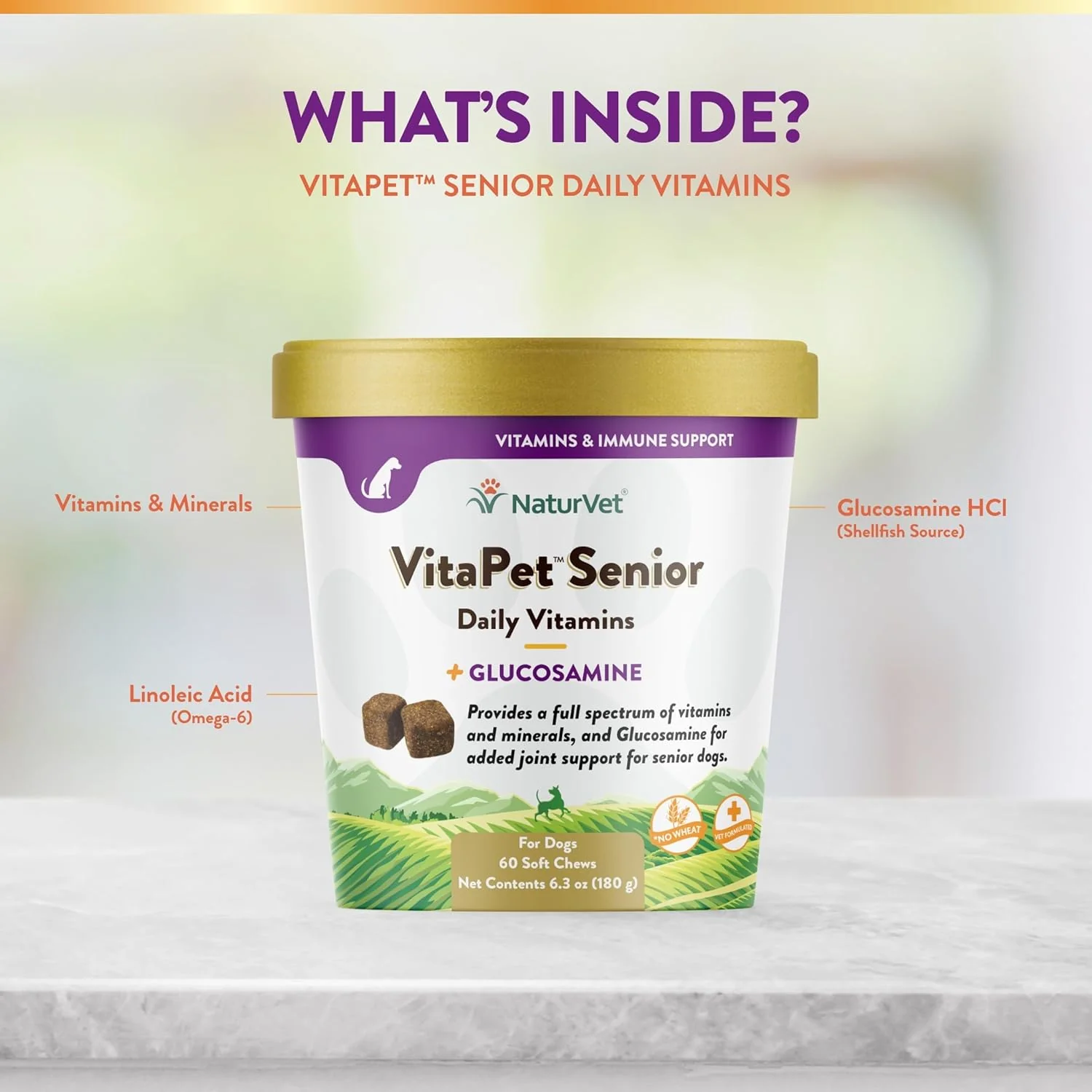 NaturVet VitaPet Senior Daily Vitamins Plus Glucosamine for Dogs, 60 ct Soft Chews, Made in The USA with Globally Source Ingredients - Image 3