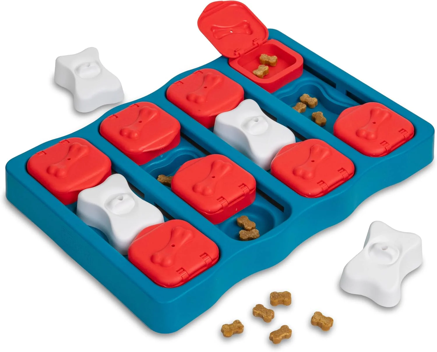 Nina Ottosson Dog Brick Treat Puzzle Enrichment Toy, Level 2 Intermediate Game, Blue