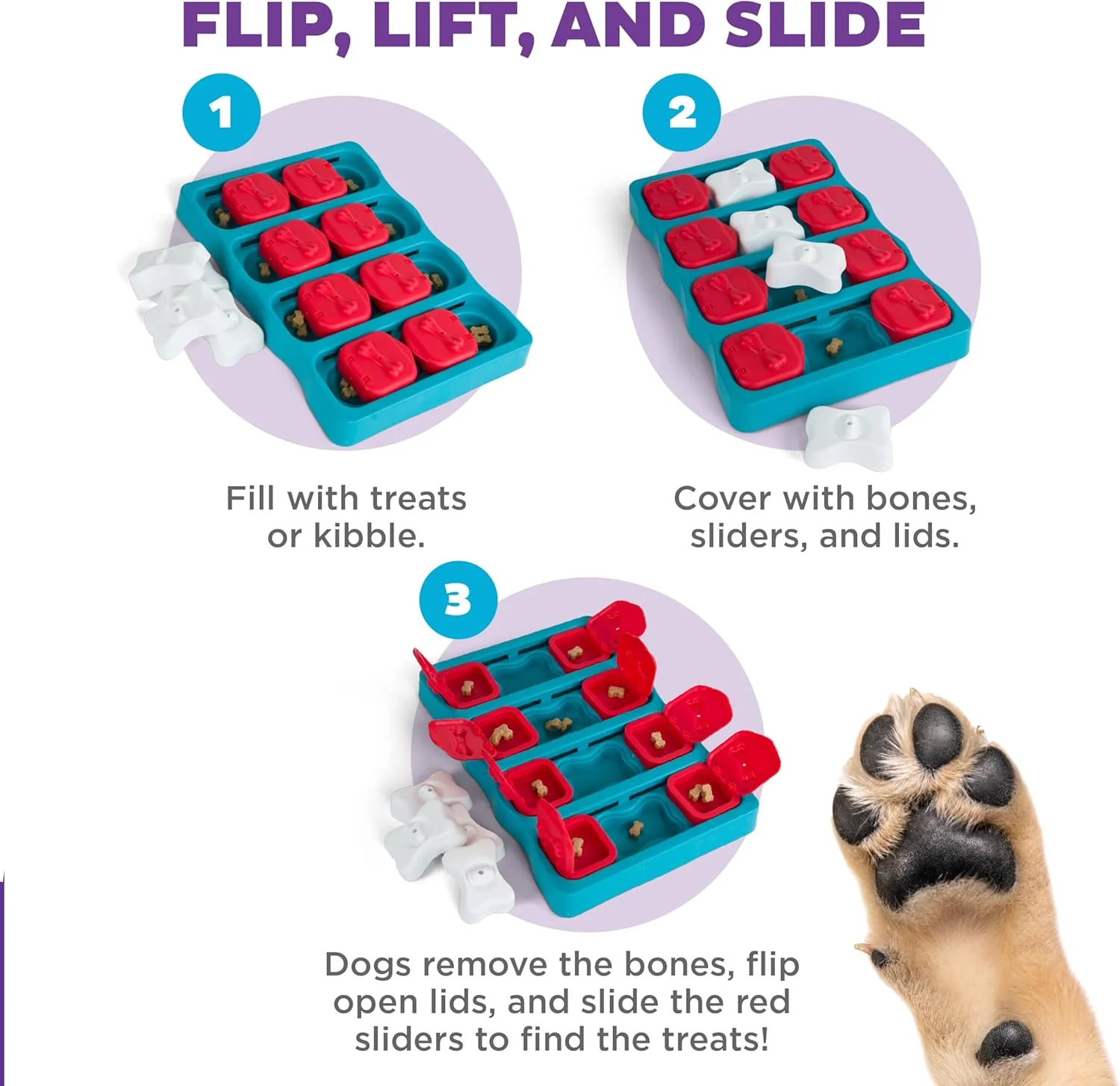 Nina Ottosson Dog Brick Treat Puzzle Enrichment Toy, Level 2 Intermediate Game, Blue - Image 3