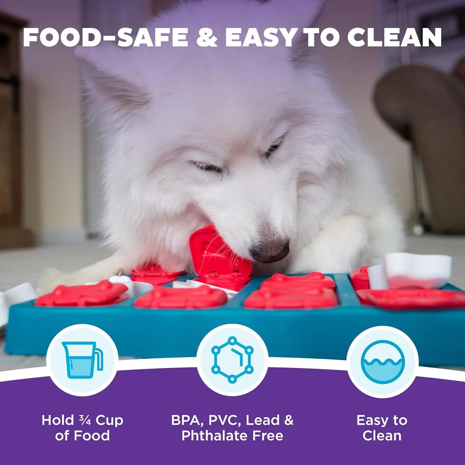 Nina Ottosson Dog Brick Treat Puzzle Enrichment Toy, Level 2 Intermediate Game, Blue - Image 5