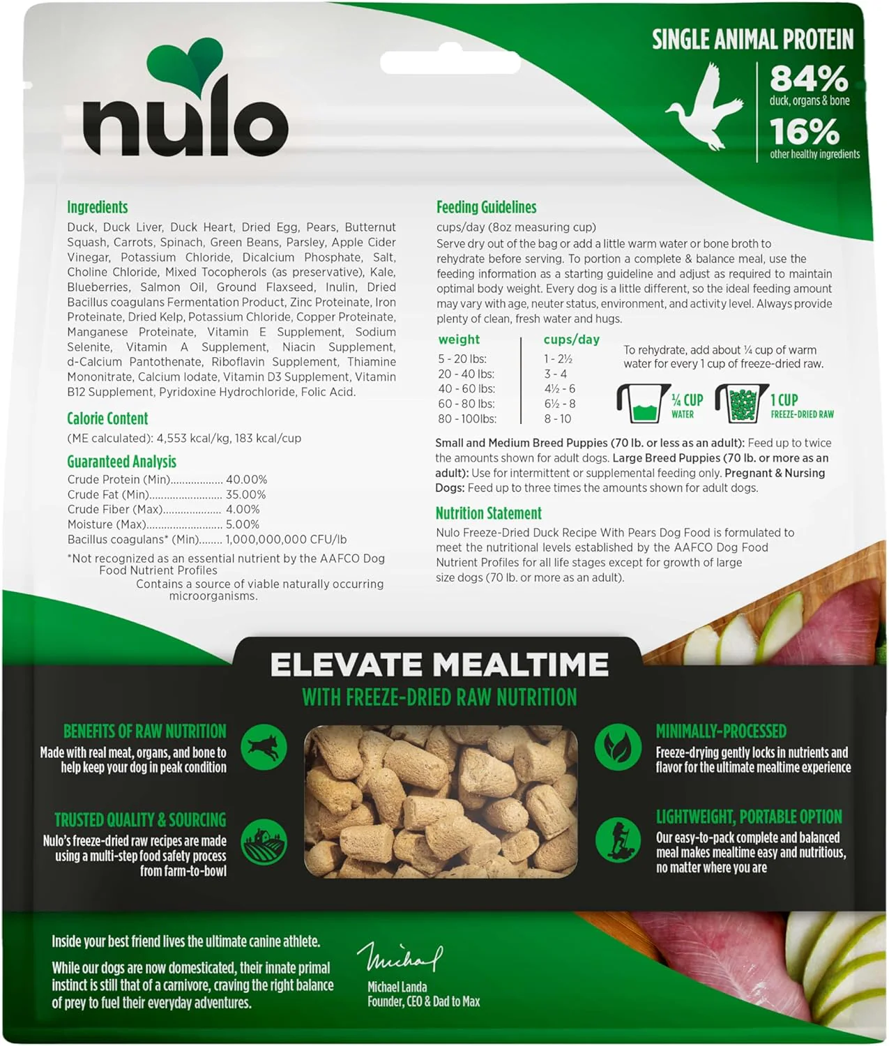 Nulo Freeze-Dried Raw Duck Recipe with Pears Complete and Balanced Dry Dog Food Kibble - Image 2