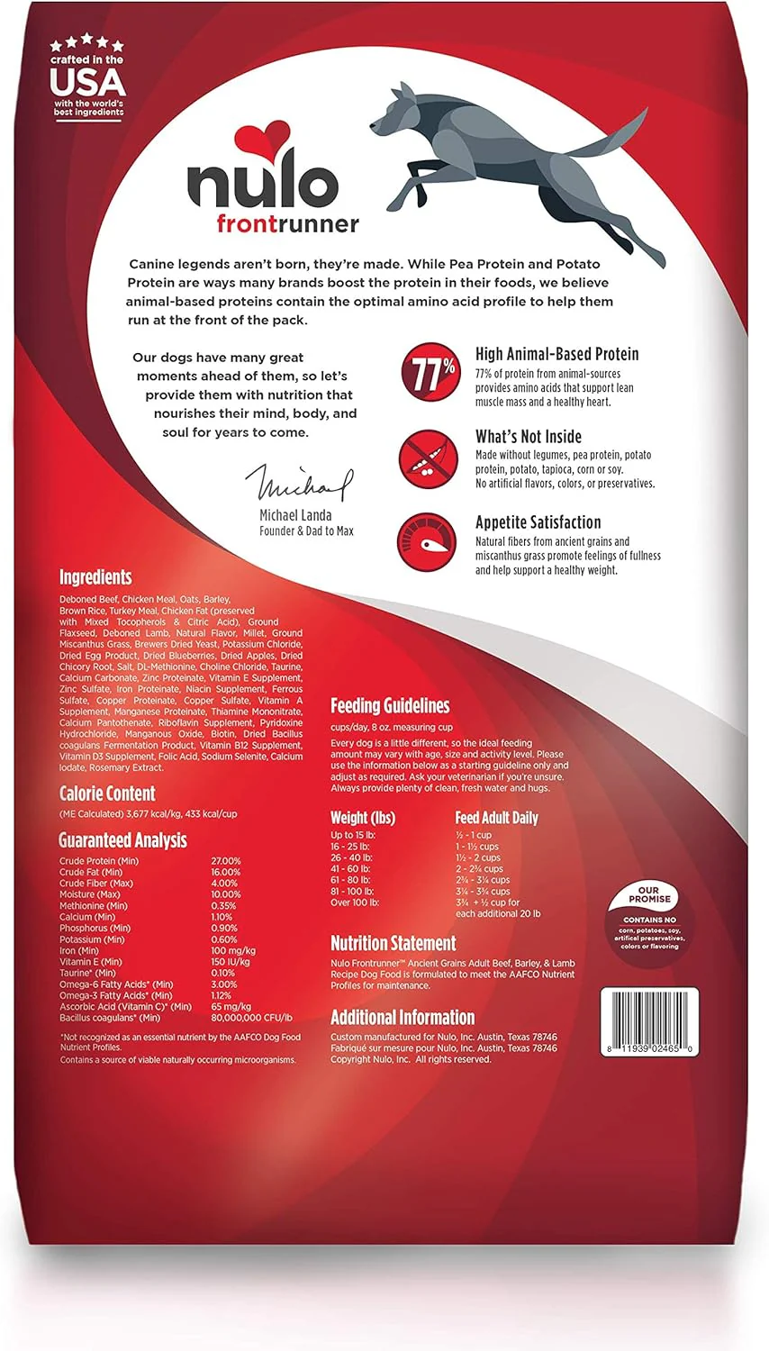 Nulo Frontrunner Dry Dog Food for Adult Dogs - Grain Inclusive Recipe with Beef, Barley, & Lamb - All Natural Pet Foods with High Taurine Levels - Animal Protein for Lean Strong Muscles - Image 2