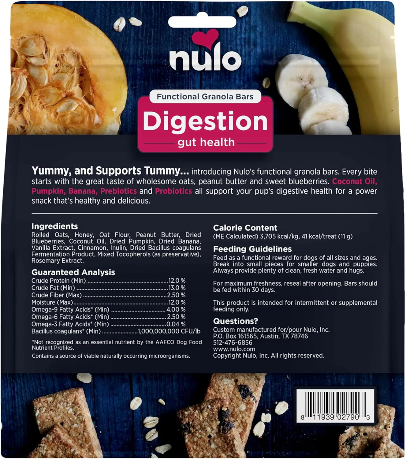 Nulo Functional Granola Bars, Healthy Dog Treats, Oven Baked, Made with Prebiotics and Probiotics, Contains No Added Salt, Sugar, or Molasses, 10 Ounce Bag - Image 2