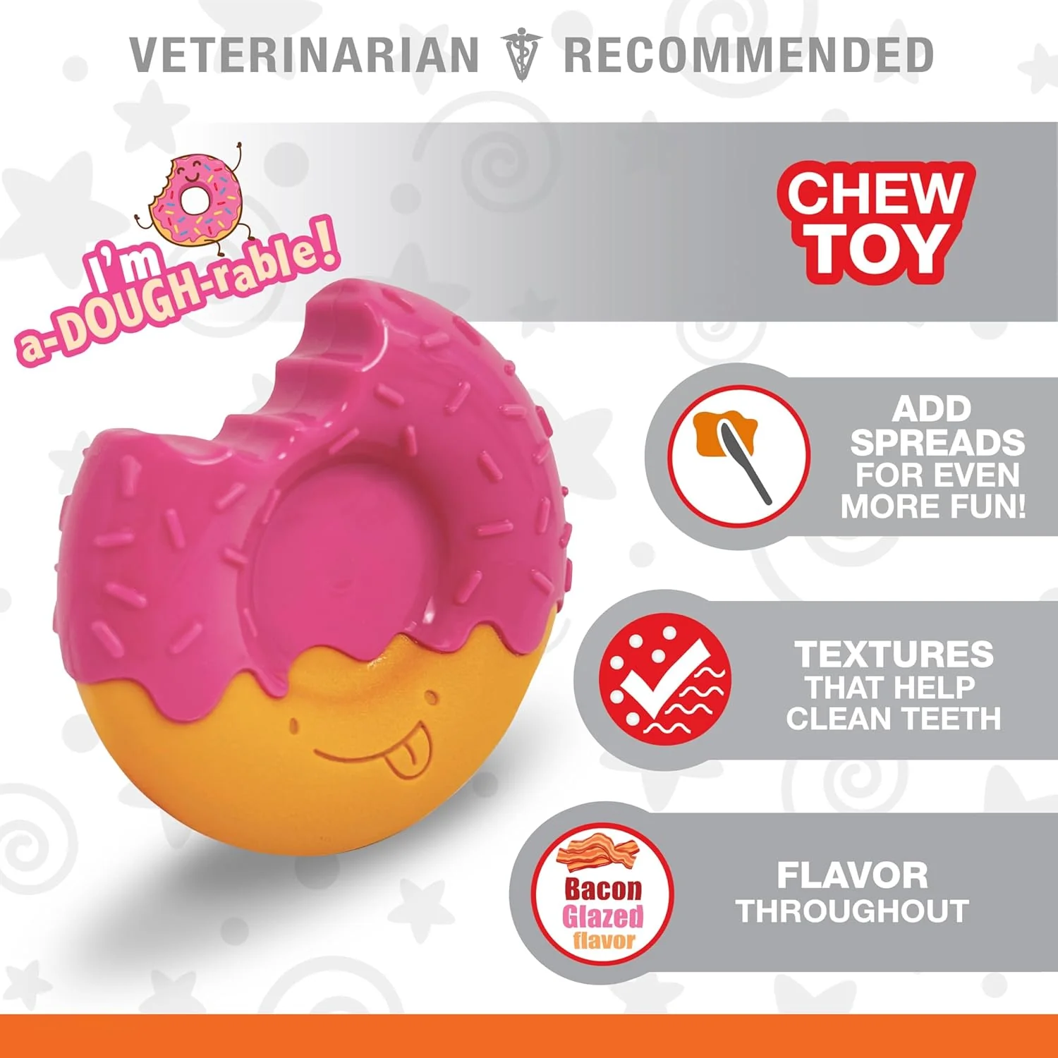Nylabone Donut Power Chew Toy for Dogs, Dog Toys for Aggressive Chewers, Bacon Glazed Flavor - Image 2