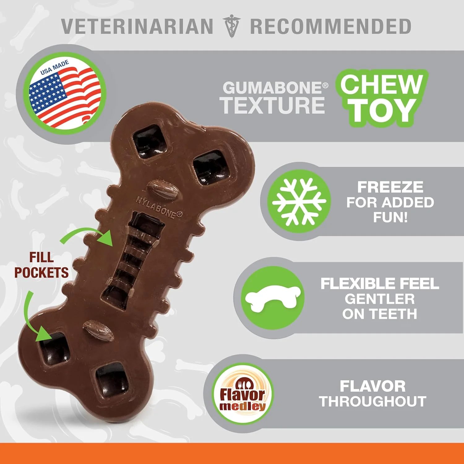 Nylabone Flexi Chill & Chew Toy for Dogs with Treat Pockets, Dog Toys for Moderate Chewers, Medley Flavor, Medium - Up to 35 lbs, 1 Count - Image 2