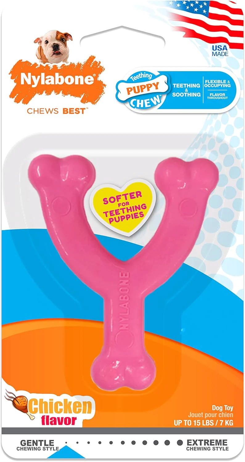 Nylabone Wishbone Puppy Chew Toy, Toys for Teething Puppies, Pink, Chicken Flavor - Image 11