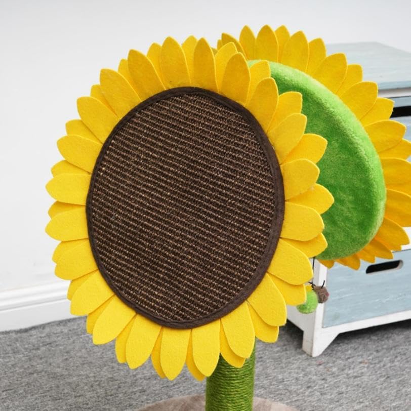PetPals 26" Tall Double Sunflower Style Cat Scratcher with Angled Jute Scratching Pads and Post with a Toy Bee (Yellow-Sunflower) - Image 4